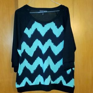 Almost Famous 3/4 Sleeve Teal & Black Top 1X